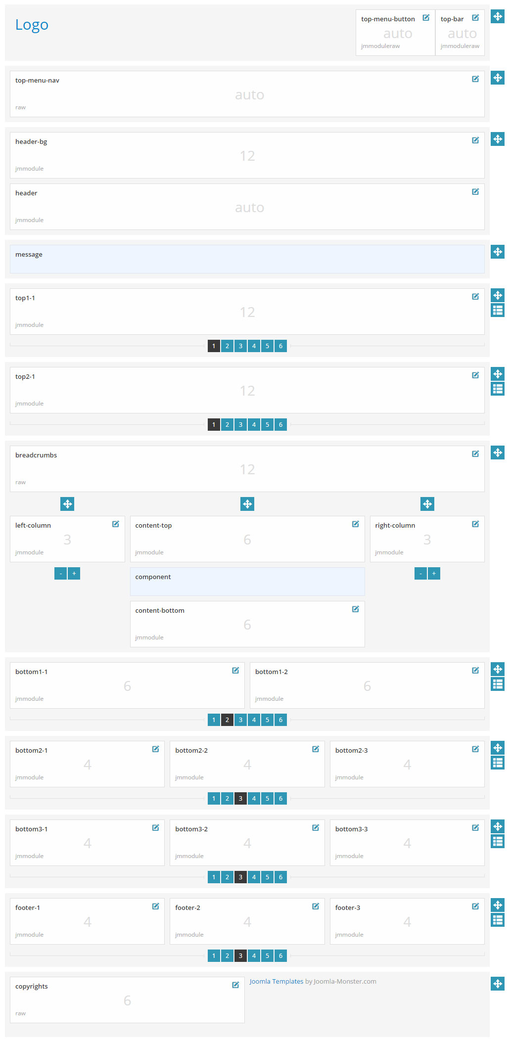 Module positions for normal and large screen